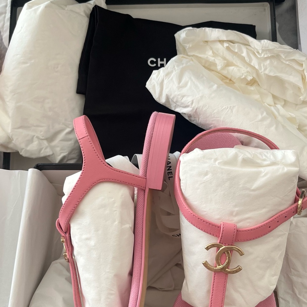 Chanel Pink Sandals with Iconic Logo